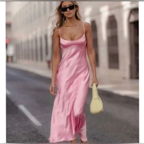 Zara Viral Slip Dress Out Pink Long Gown bloggers favourite - Picture 7 of 16